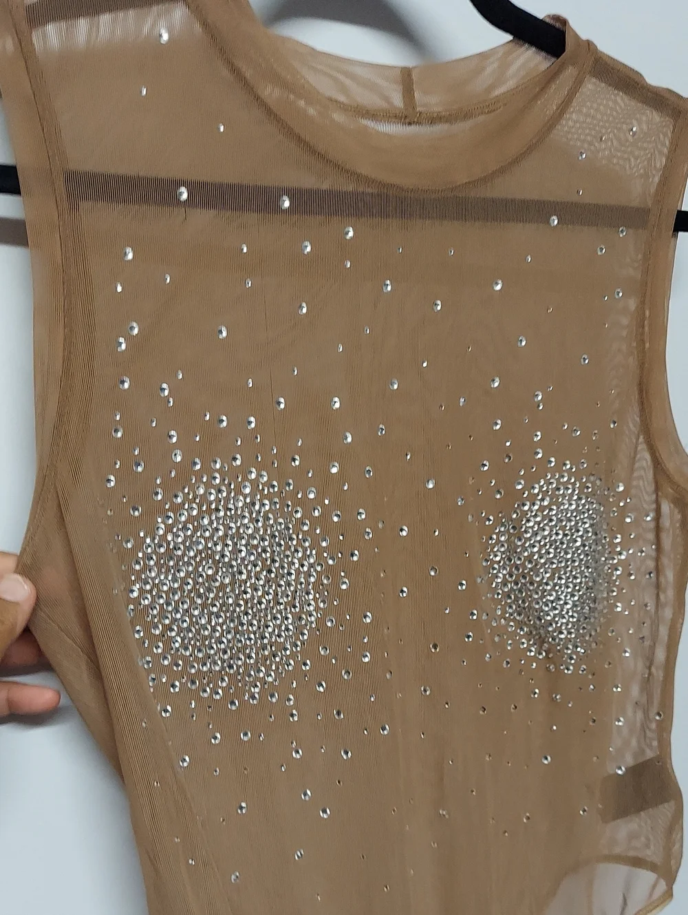 Good American Nude Sheer Embellished Rhinestone Bodysuit Size 3 New